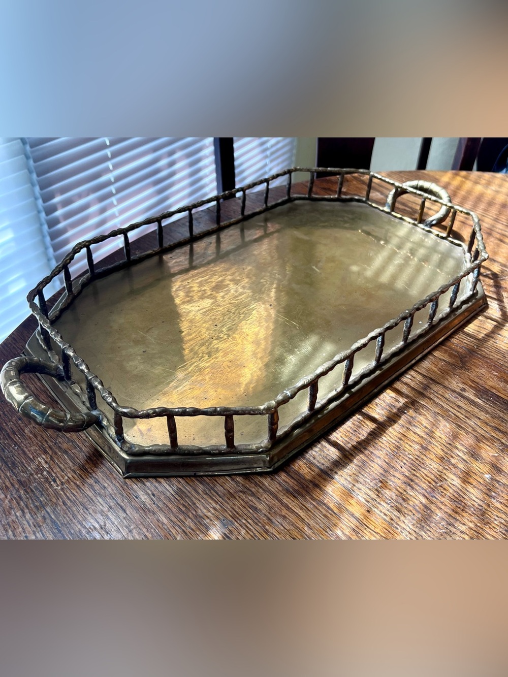 Brass Hollywood Regency Vanity Tray with bamboo accents